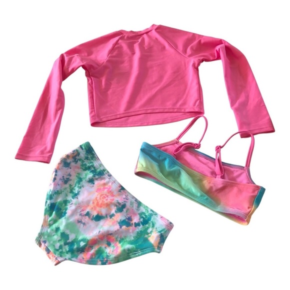 3Pc Bundle Cat & Jack Girls Rashguard Tie Dyed Bralette Bikini Bottom Swimwear - Picture 2 of 13